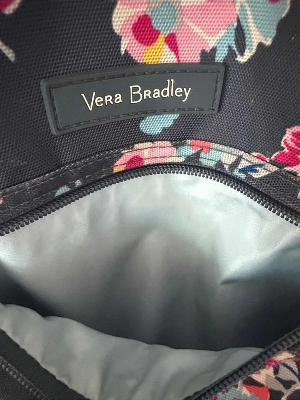 Vera Bradley Dark Gray Floral Backpack with Pink, Yellow & Blue Blooms